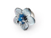 Blue Agate and Crystal and Shell Flower Ring