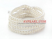 Fashion Style Round White Glass Beads Woven Wrap Bangle Bracelet
