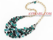 Green and Black Series Crystal and Black Agate and Seashell Necklace 