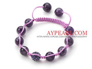 Dark Purple Series Round Amethyst and Rhinestone Beads Bracelet 